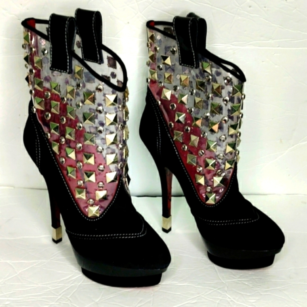 Black Suede Studded Platform Boots
